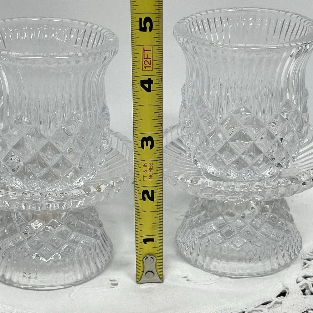 Vintage 90s PartyLite Williamsburg P7654 Votive Candle Holder Pair Lead Crystal - Picture 11 of 13